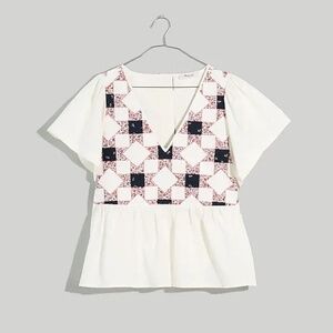Madewell Flutter- Sleeve Peplum Top in Patchwork Quilt Sz Small